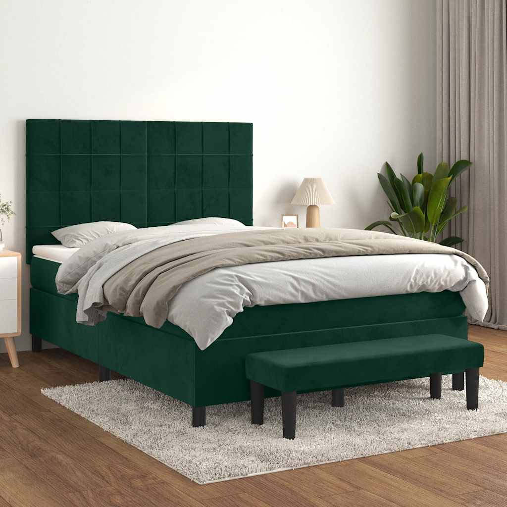 Giroletto a Molle con Materasso Verde Scuro 140x190 cm Velluto | homemem39