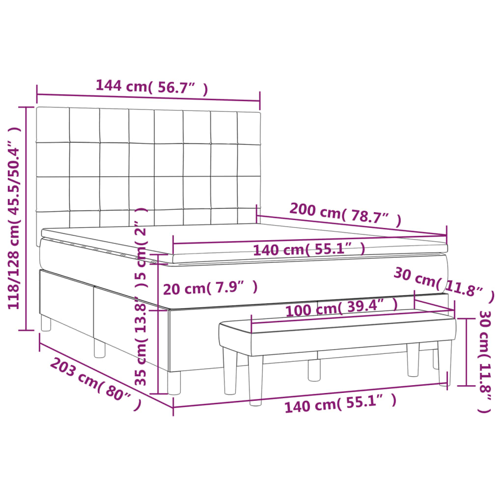Giroletto a Molle con Materasso Rosa 140x200 cm in Velluto | homemem39