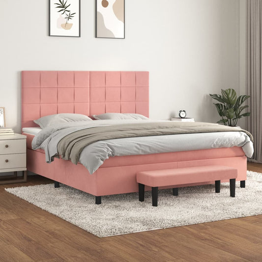 Giroletto a Molle con Materasso Rosa 160x200 cm in Velluto | homemem39