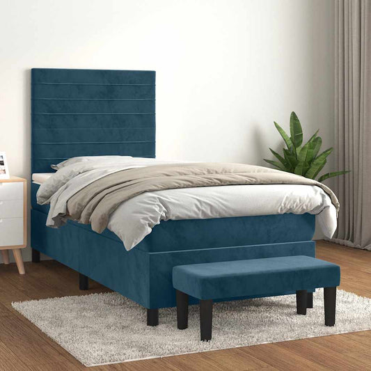 Giroletto a Molle con Materasso Blu Scuro 80x200 cm in Velluto | homemem39
