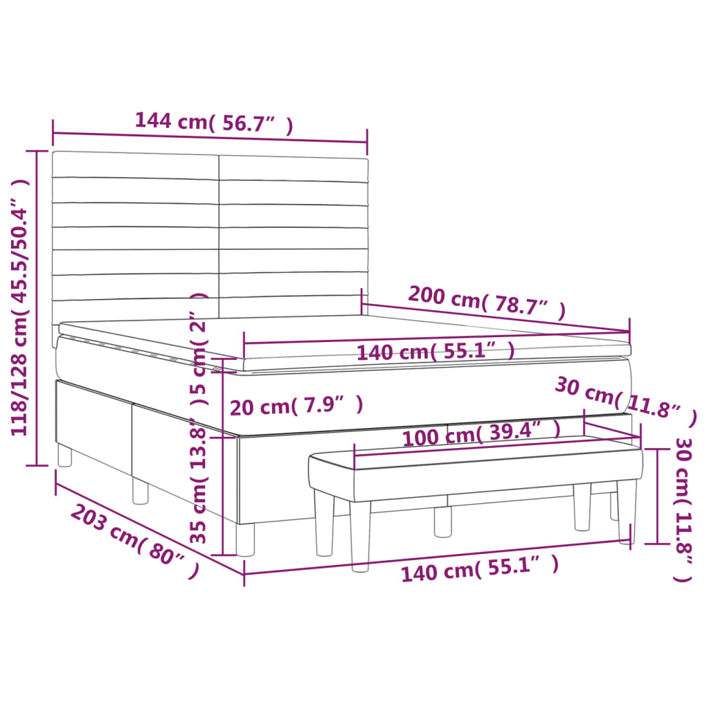 Giroletto a Molle con Materasso Rosa 140x200 cm in Velluto | homemem39