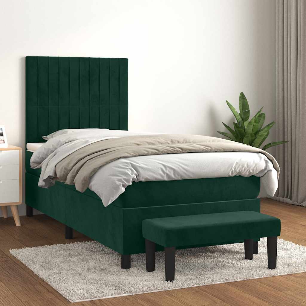 Giroletto a Molle con Materasso Verde Scuro 90x190 cm Velluto | homemem39