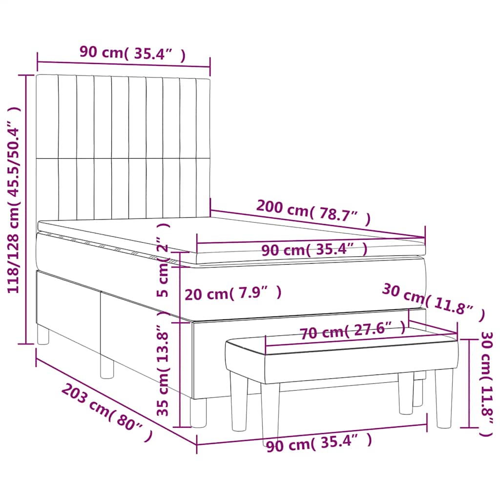 Giroletto a Molle con Materasso Blu Scuro 90x200 cm in Velluto | homemem39