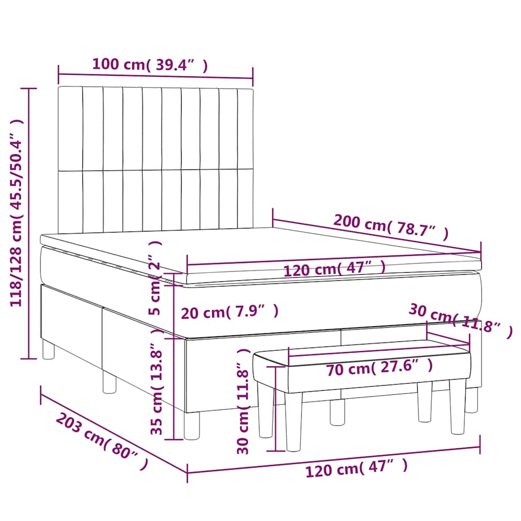 Giroletto a Molle con Materasso Blu Scuro 120x200 cm in Velluto | homemem39