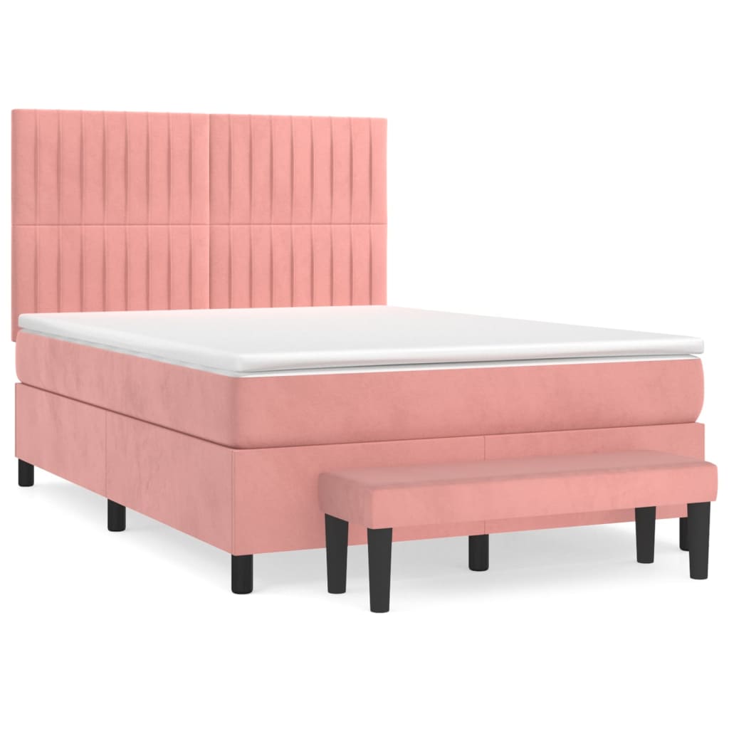 Giroletto a Molle con Materasso Rosa 140x200 cm in Velluto | homemem39