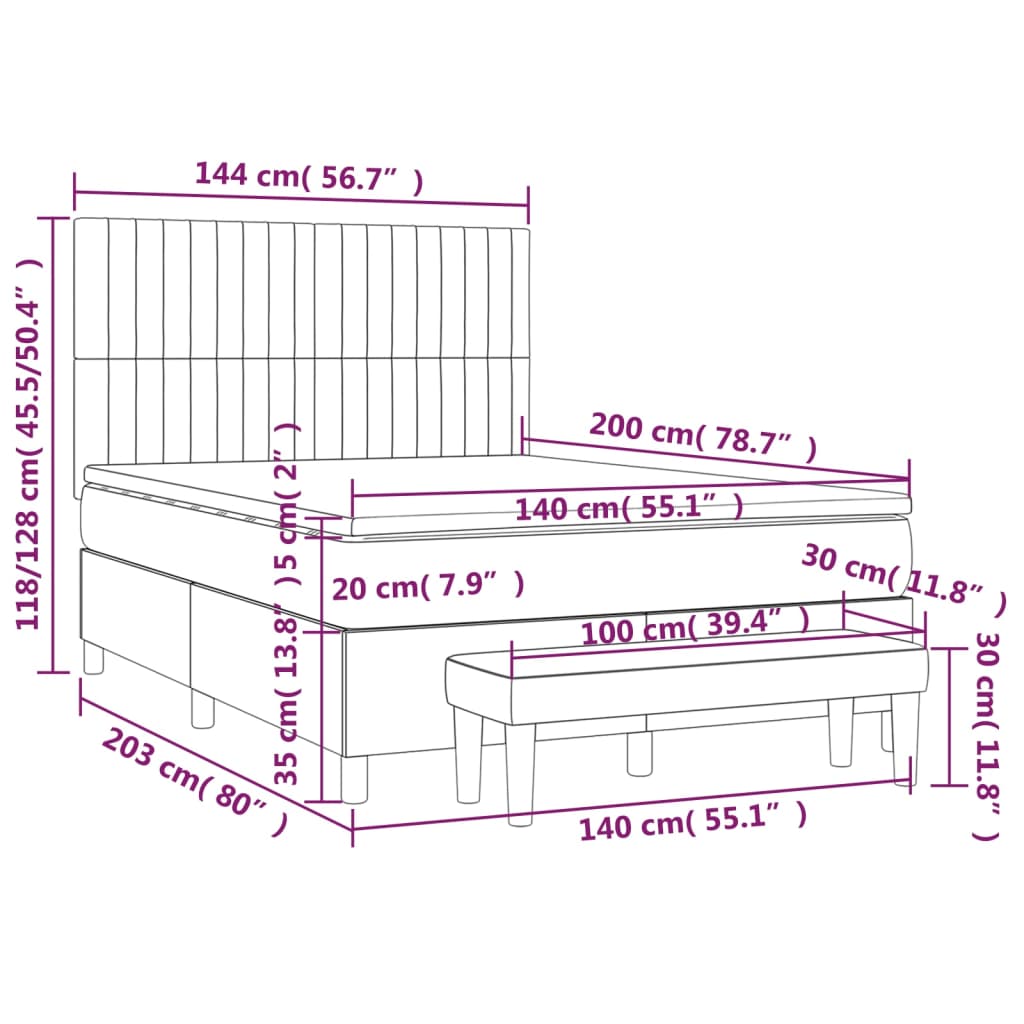Giroletto a Molle con Materasso Rosa 140x200 cm in Velluto | homemem39
