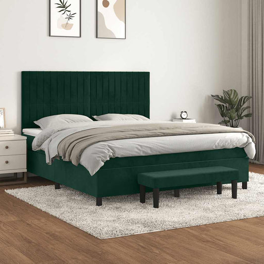 Giroletto a Molle con Materasso Verde Scuro 180x200 cm Velluto