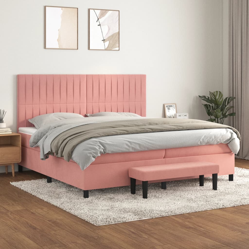 Giroletto a Molle con Materasso Rosa 200x200 cm in Velluto | homemem39