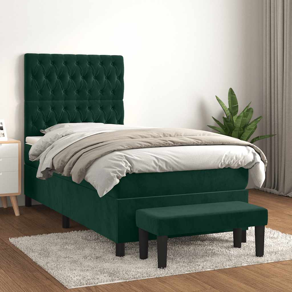 Giroletto a Molle con Materasso Verde Scuro 90x190 cm Velluto | homemem39