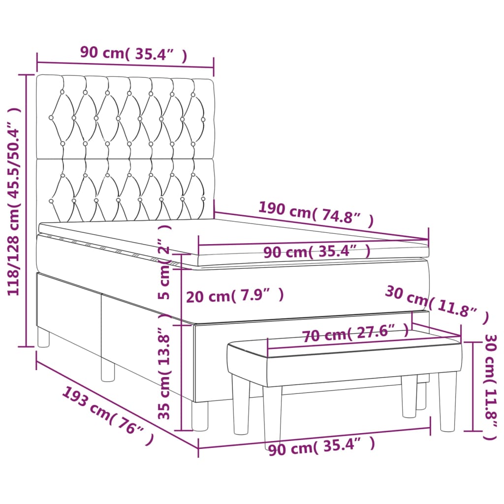 Giroletto a Molle con Materasso Rosa 90x190 cm in Velluto | homemem39