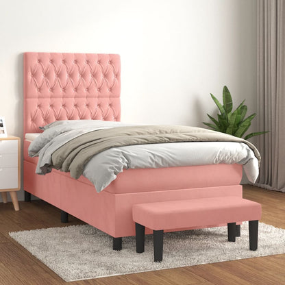 Giroletto a Molle con Materasso Rosa 90x190 cm in Velluto | homemem39