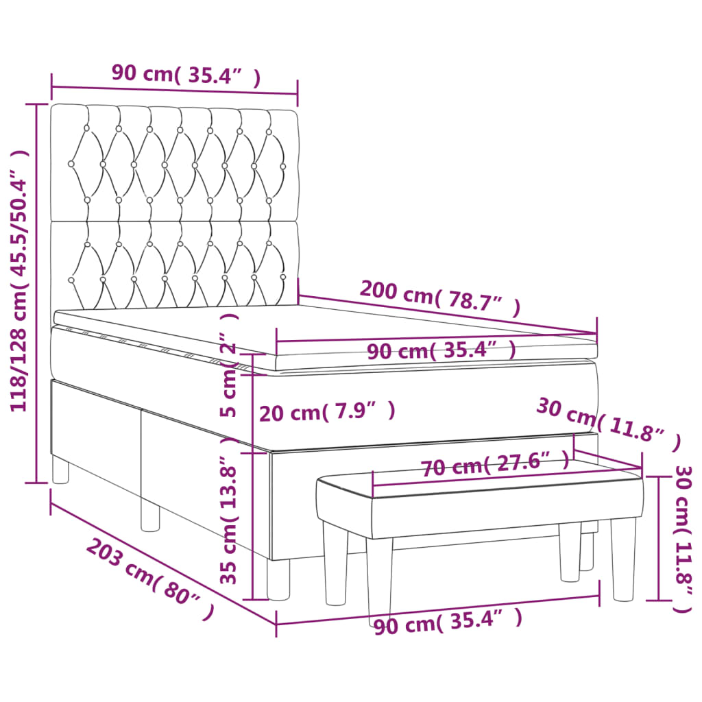 Giroletto a Molle con Materasso Grigio Scuro 90x200 cm Velluto | homemem39