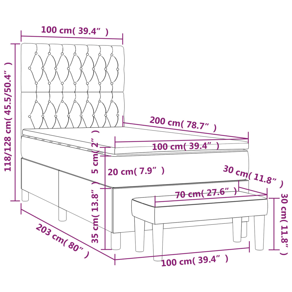 Giroletto a Molle con Materasso Grigio Scuro 100x200 cm Velluto | homemem39