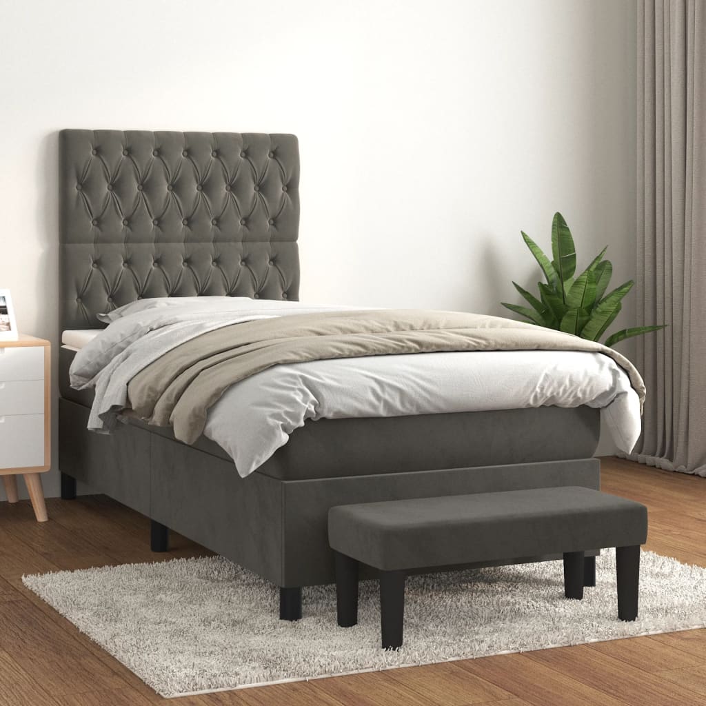 Giroletto a Molle con Materasso Grigio Scuro 100x200 cm Velluto | homemem39