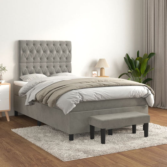 Giroletto a Molle con Materasso Grigio Chiaro 120x200cm Velluto | homemem39