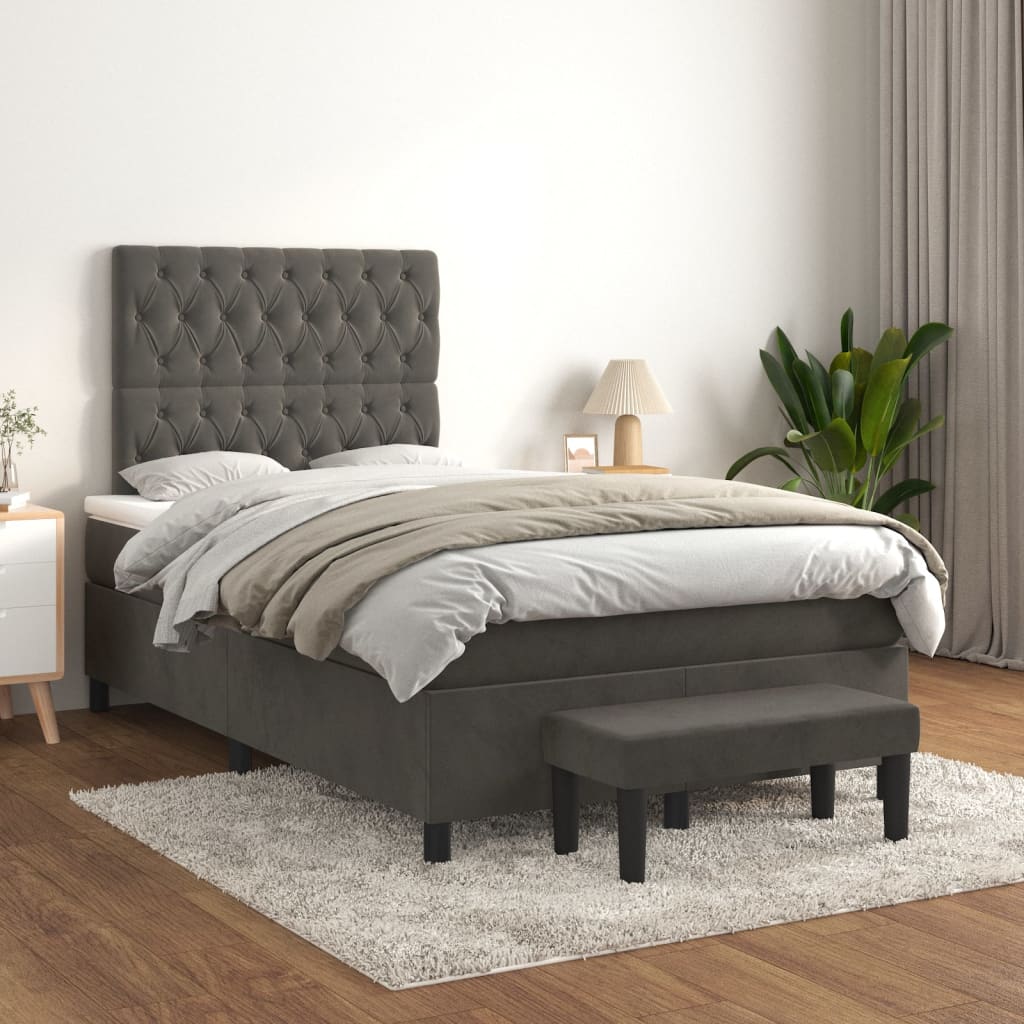 Giroletto a Molle con Materasso Grigio Scuro 120x200 cm Velluto | homemem39