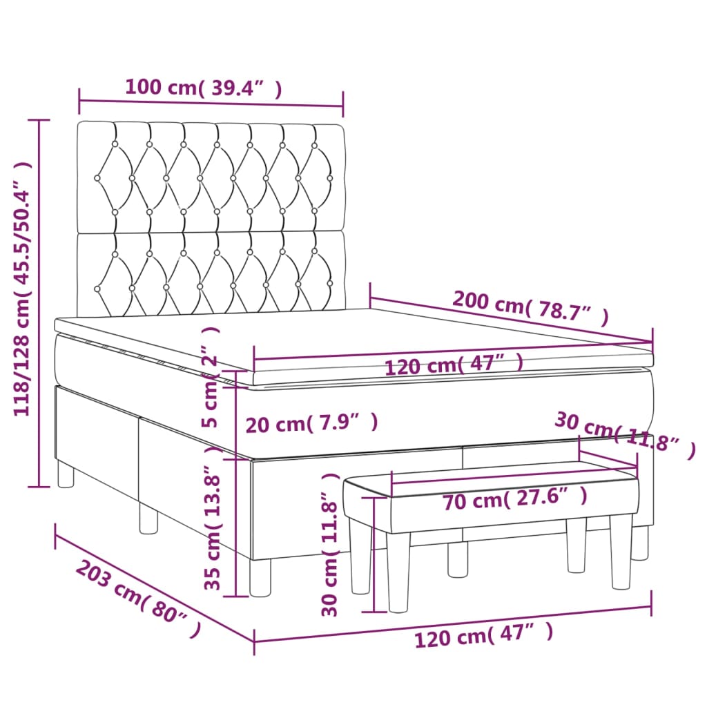Giroletto a Molle con Materasso Nero 120x200 cm in Velluto | homemem39