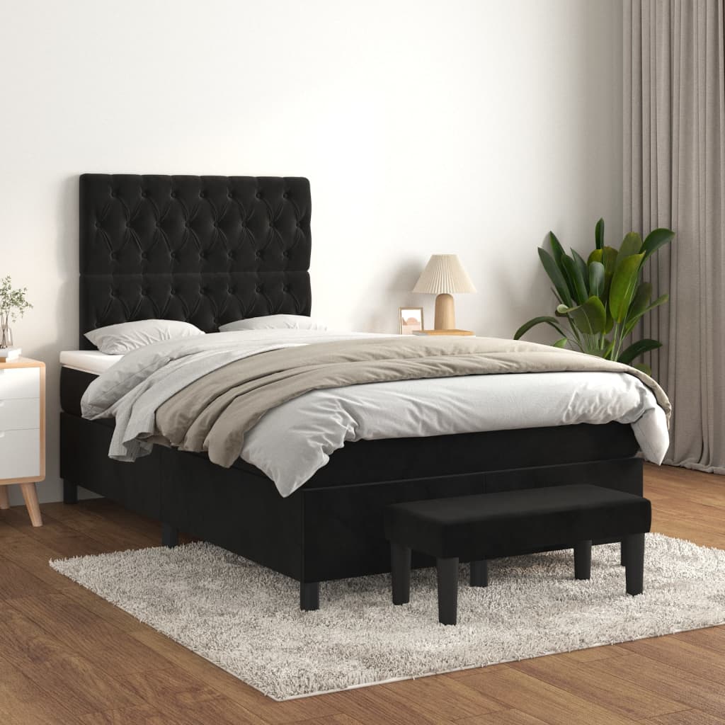Giroletto a Molle con Materasso Nero 120x200 cm in Velluto | homemem39