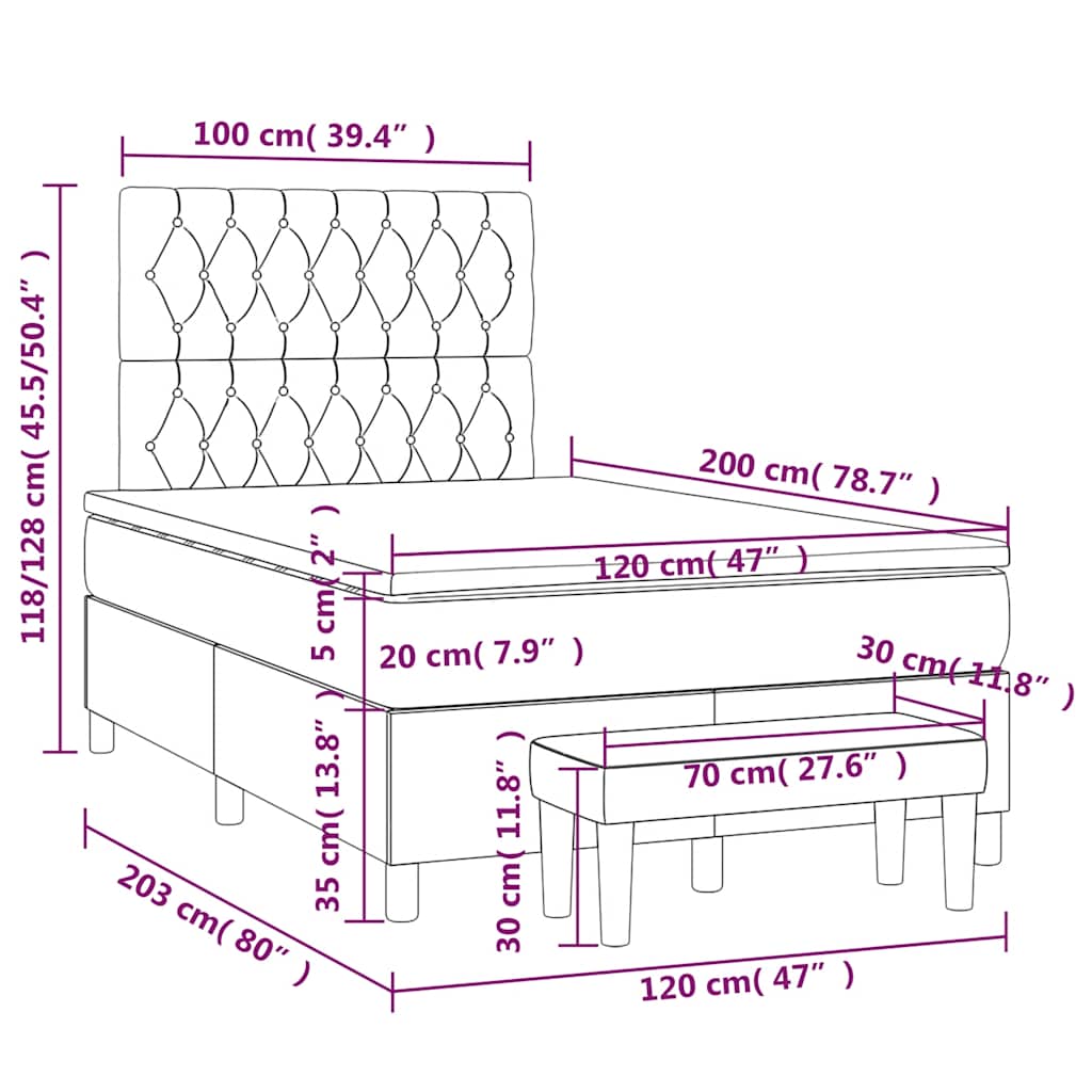 Giroletto a Molle con Materasso Blu Scuro 120x200 cm in Velluto | homemem39