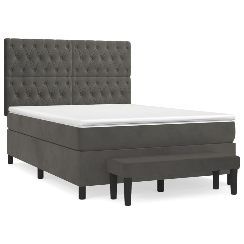 Giroletto a Molle con Materasso Grigio Scuro 140x190 cm Velluto
