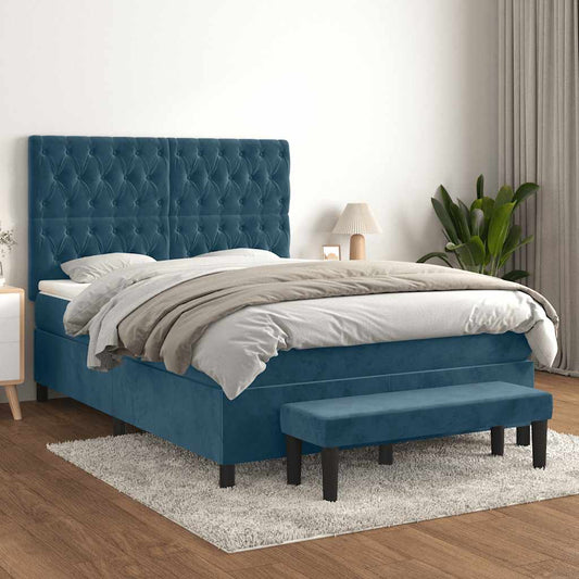 Giroletto a Molle con Materasso Blu Scuro 140x190 cm in Velluto