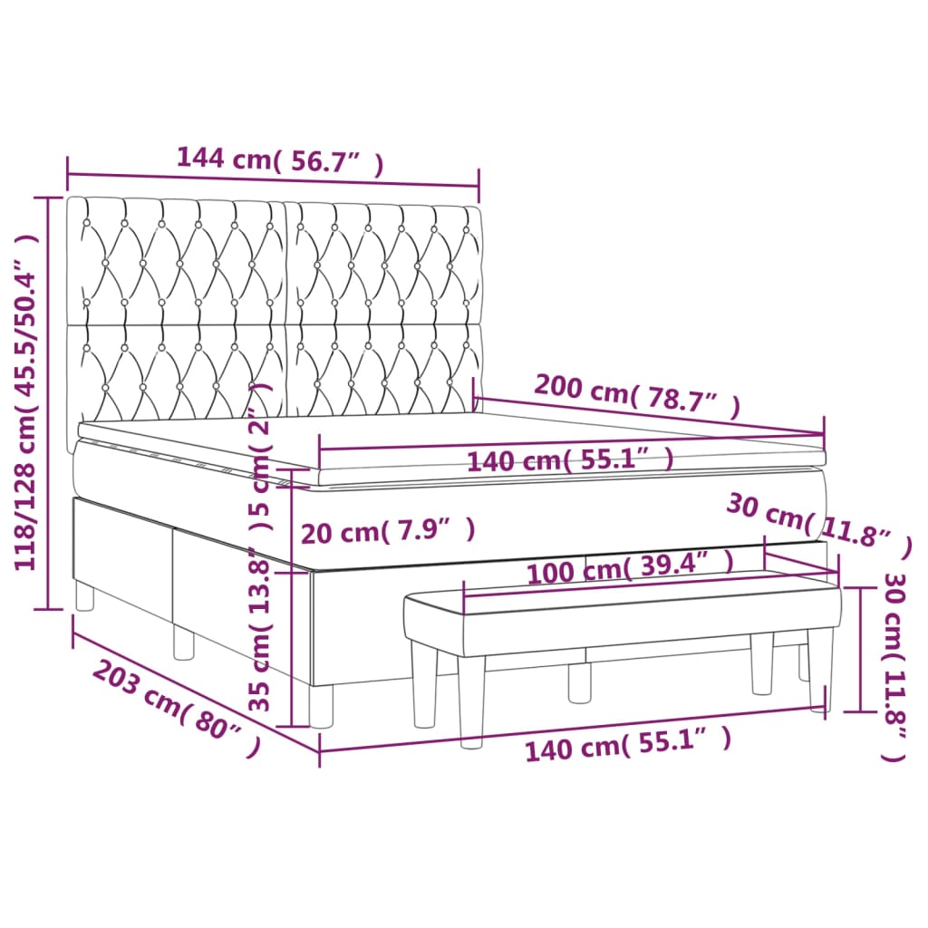 Giroletto a Molle con Materasso Grigio Chiaro 140x200cm Velluto | homemem39