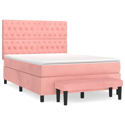 Giroletto a Molle con Materasso Rosa 140x200 cm in Velluto | homemem39