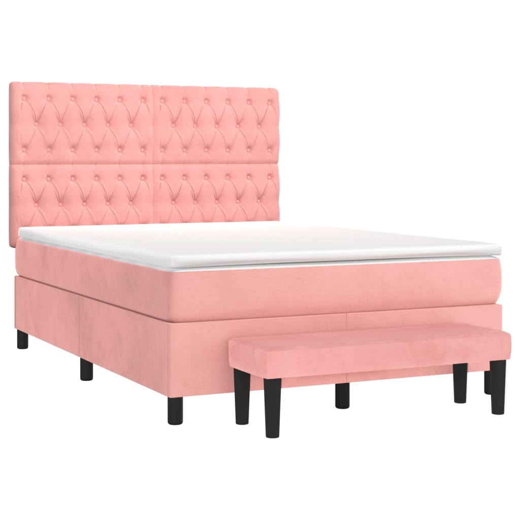 Giroletto a Molle con Materasso Rosa 140x200 cm in Velluto | homemem39