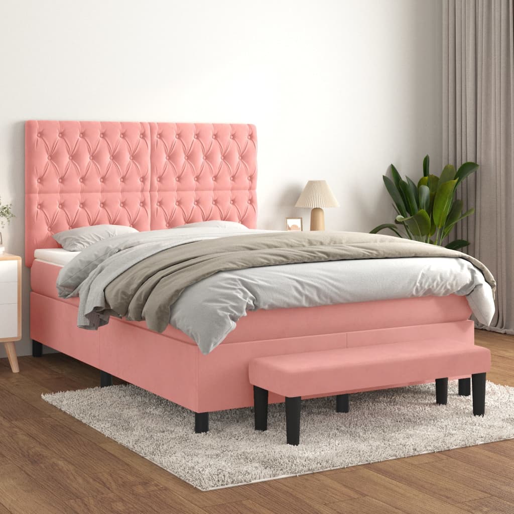 Giroletto a Molle con Materasso Rosa 140x200 cm in Velluto | homemem39