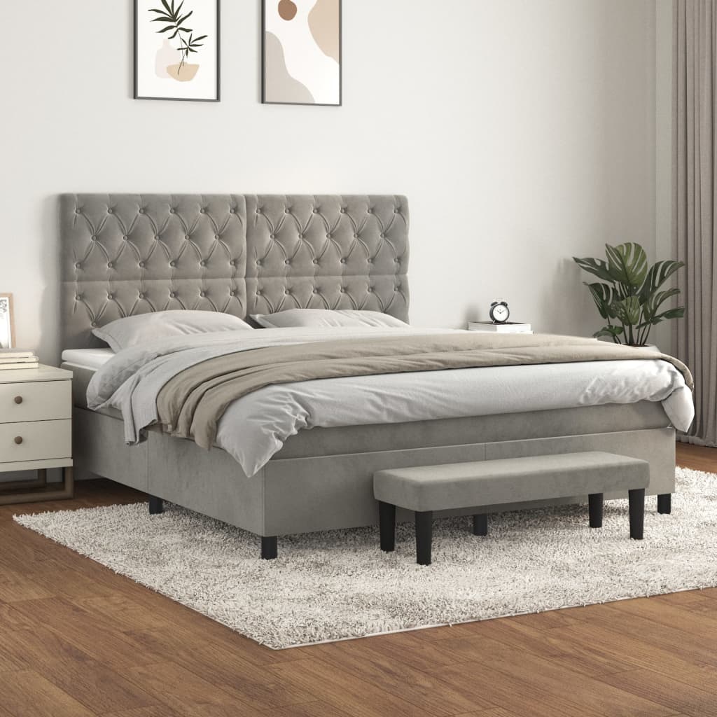 Giroletto a Molle con Materasso Grigio Chiaro 160x200cm Velluto | homemem39