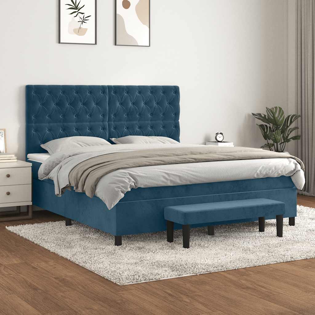 Giroletto a Molle con Materasso Blu Scuro 160x200 cm in Velluto | homemem39