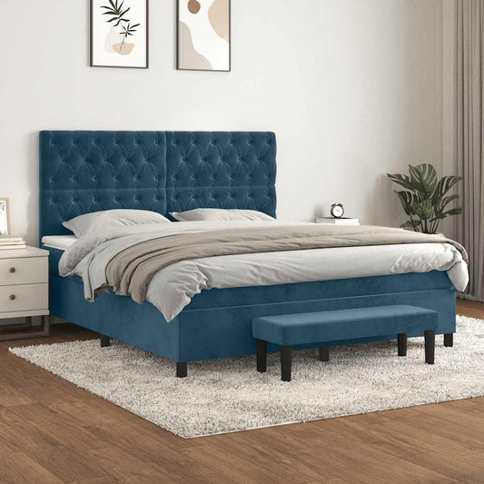 Giroletto a Molle con Materasso Blu Scuro 160x200 cm in Velluto | homemem39