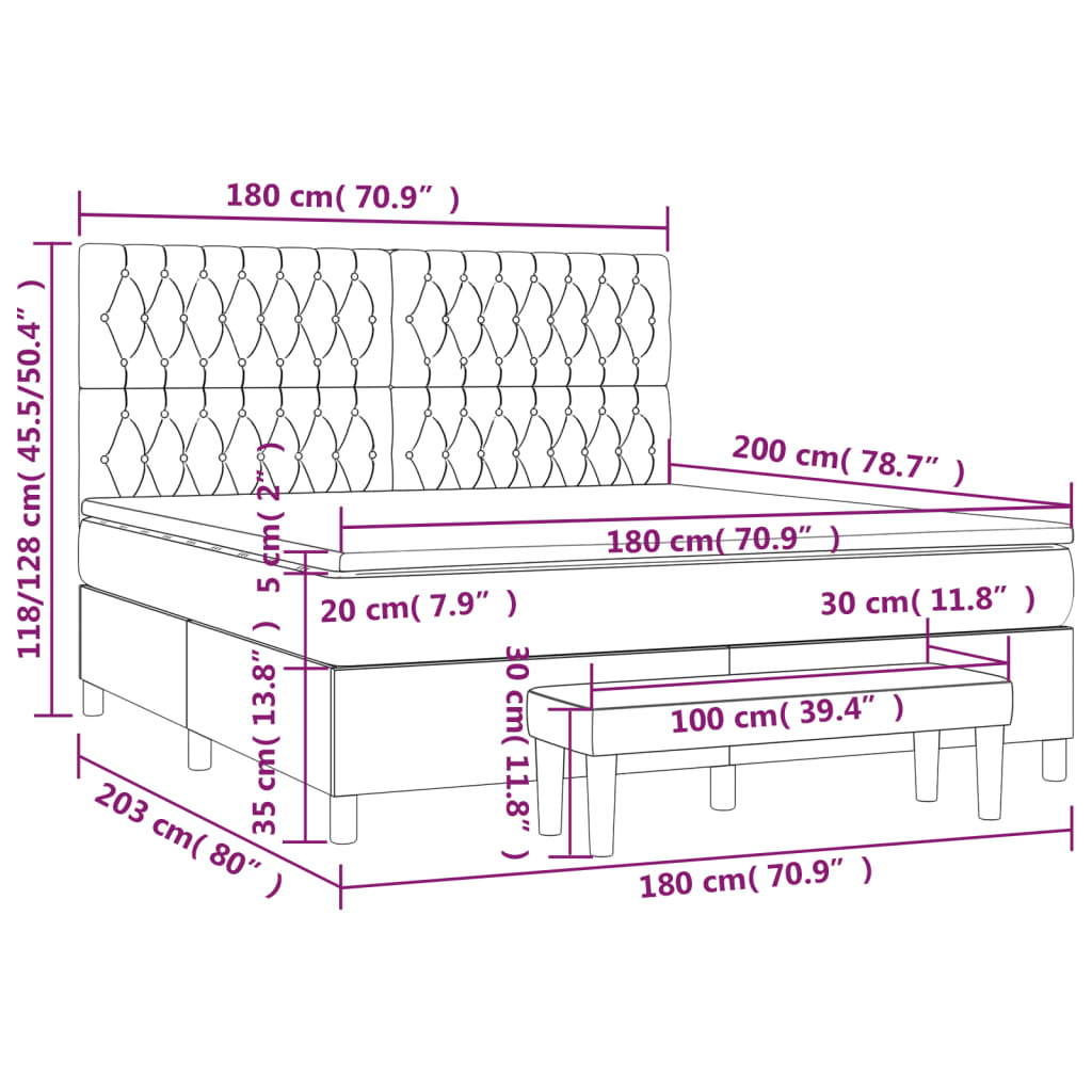 Giroletto a Molle con Materasso Grigio Scuro 180x200 cm Velluto | homemem39