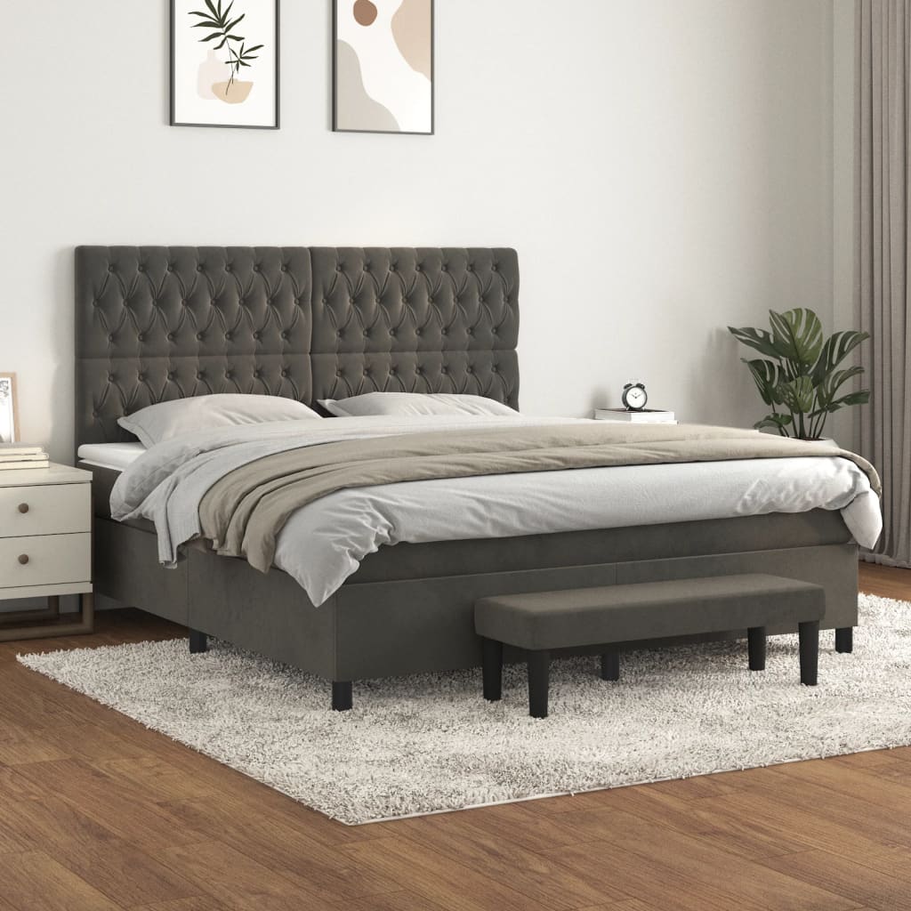 Giroletto a Molle con Materasso Grigio Scuro 180x200 cm Velluto | homemem39
