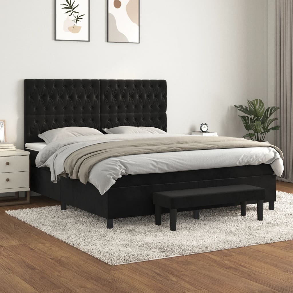 Giroletto a Molle con Materasso Nero 180x200 cm in Velluto | homemem39