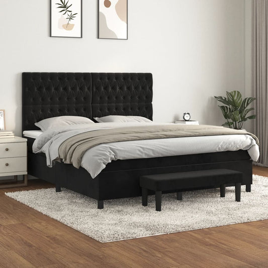 Giroletto a Molle con Materasso Nero 180x200 cm in Velluto | homemem39