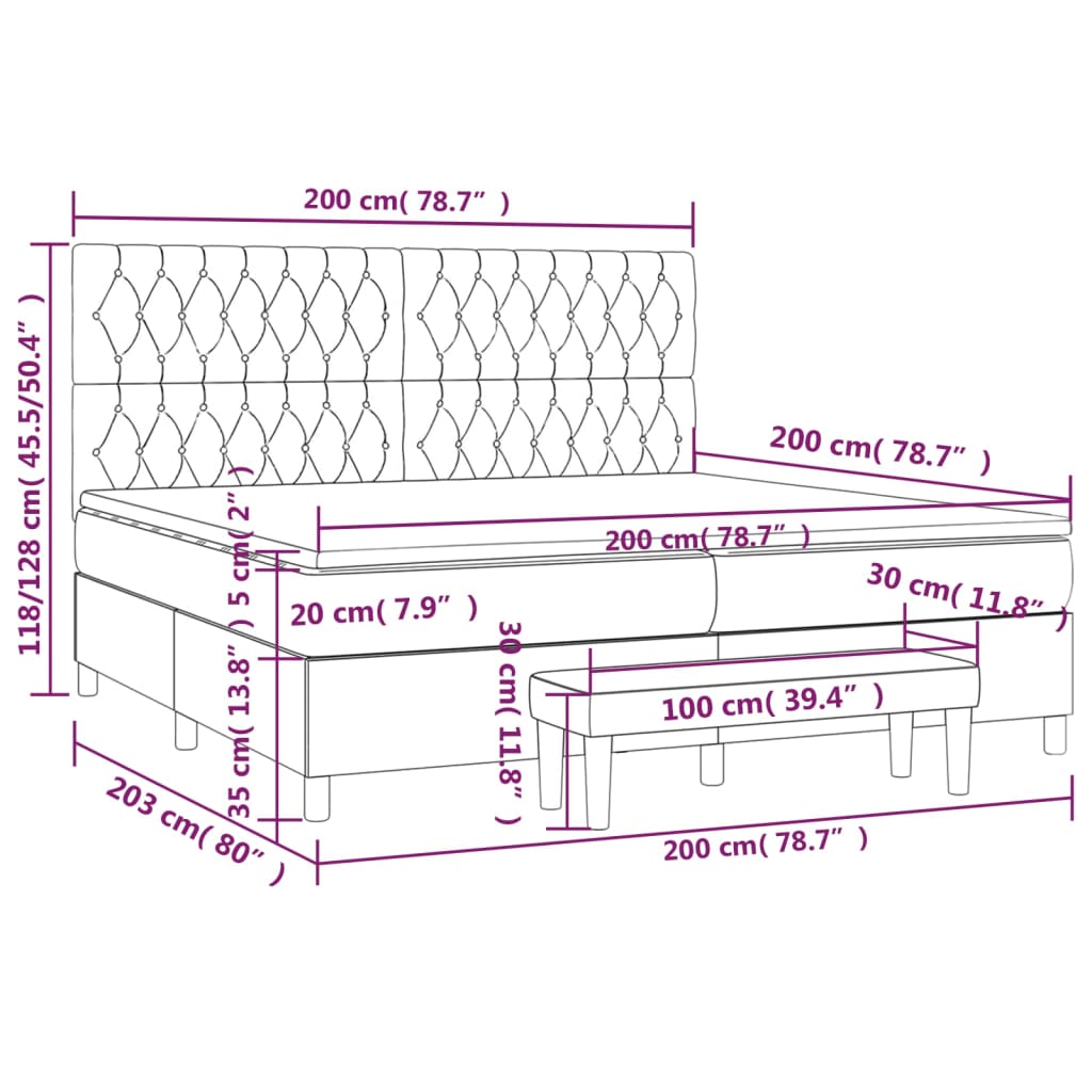Giroletto a Molle con Materasso Grigio Scuro 200x200 cm Velluto | homemem39