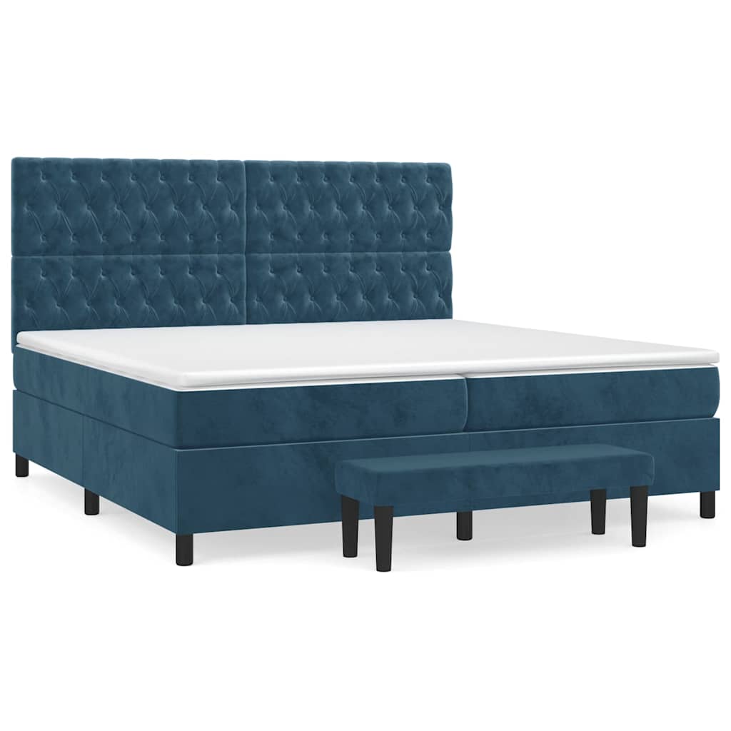 Giroletto a Molle con Materasso Blu Scuro 200x200 cm in Velluto | homemem39
