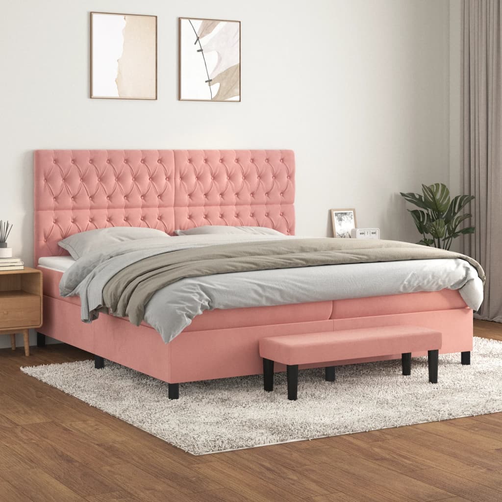 Giroletto a Molle con Materasso Rosa 200x200 cm in Velluto | homemem39