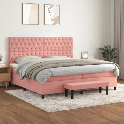 Giroletto a Molle con Materasso Rosa 200x200 cm in Velluto | homemem39