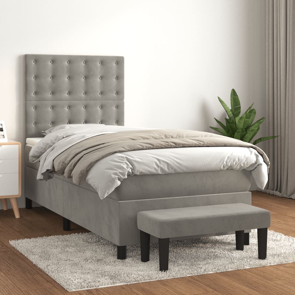 Giroletto a Molle con Materasso Grigio Chiaro 80x200 cm Velluto | homemem39