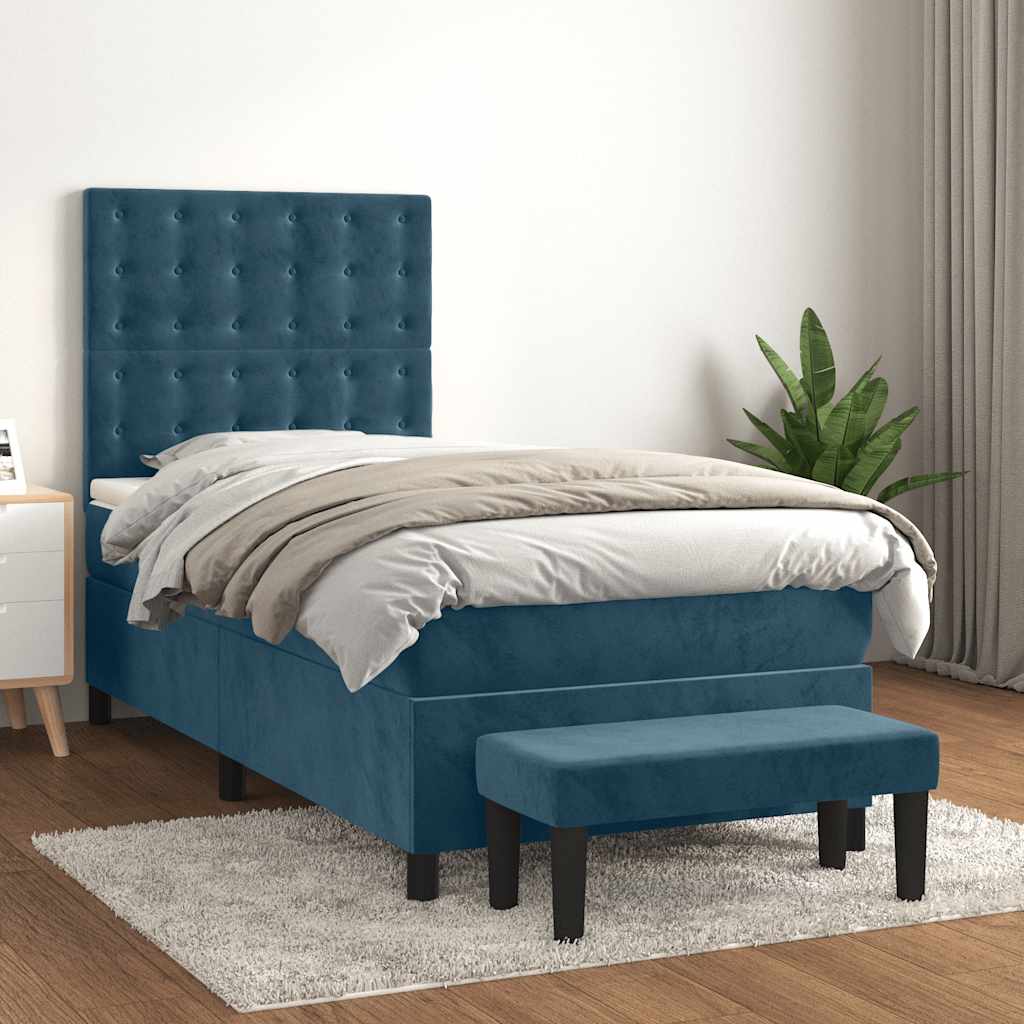 Giroletto a Molle con Materasso Blu Scuro 80x200 cm in Velluto | homemem39