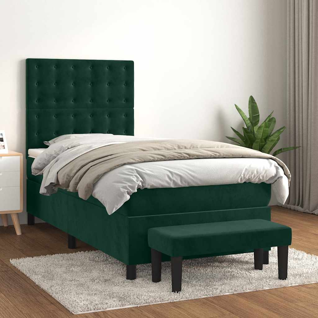 Giroletto a Molle con Materasso Verde Scuro 90x190 cm Velluto | homemem39
