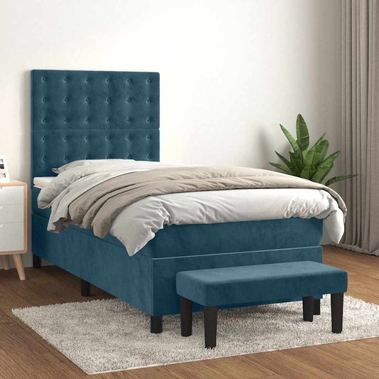 Giroletto a Molle con Materasso Blu Scuro 100x200 cm in Velluto | homemem39