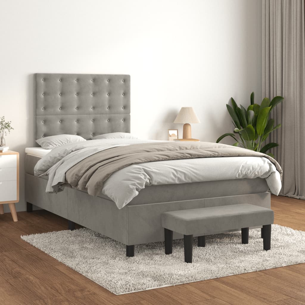 Giroletto a Molle con Materasso Grigio Chiaro 120x200cm Velluto | homemem39