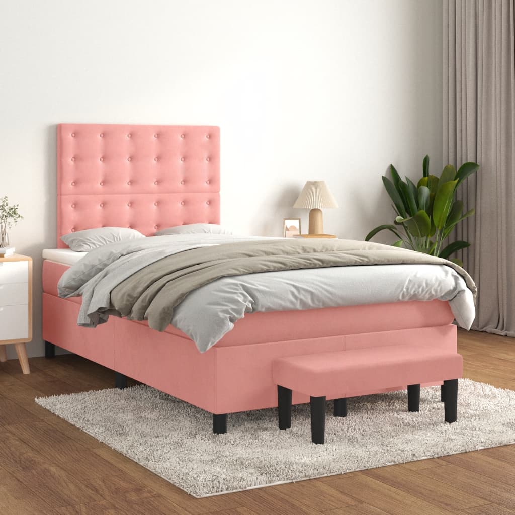 Giroletto a Molle con Materasso Rosa 120x200 cm in Velluto | homemem39