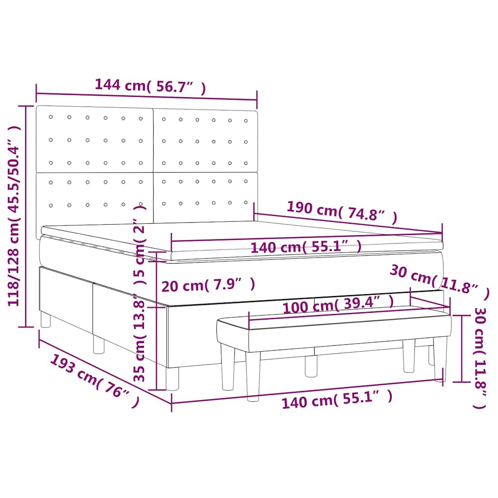 Giroletto a Molle con Materasso Blu Scuro 140x190 cm in Velluto | homemem39