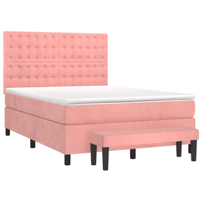 Giroletto a Molle con Materasso Rosa 140x190 cm in Velluto | homemem39