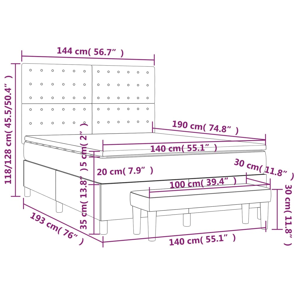 Giroletto a Molle con Materasso Rosa 140x190 cm in Velluto | homemem39