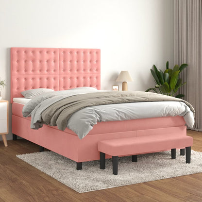 Giroletto a Molle con Materasso Rosa 140x190 cm in Velluto | homemem39